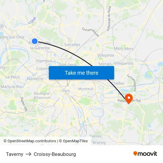 Taverny to Croissy-Beaubourg map