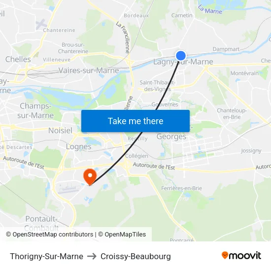 Thorigny-Sur-Marne to Croissy-Beaubourg map