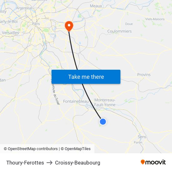 Thoury-Ferottes to Croissy-Beaubourg map