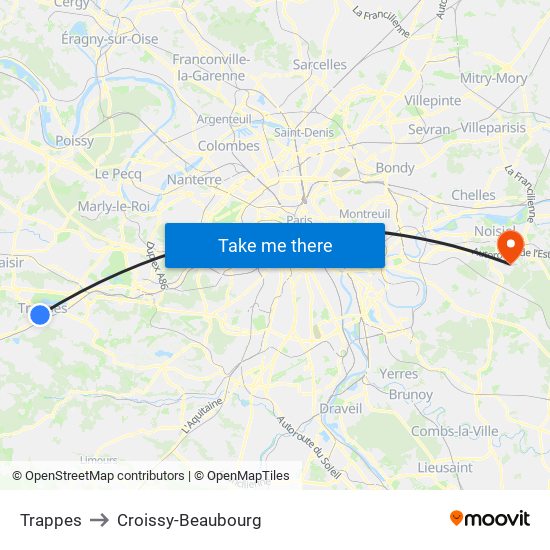 Trappes to Croissy-Beaubourg map