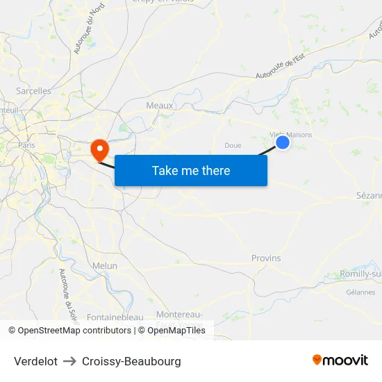 Verdelot to Croissy-Beaubourg map