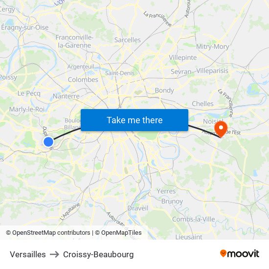 Versailles to Croissy-Beaubourg map