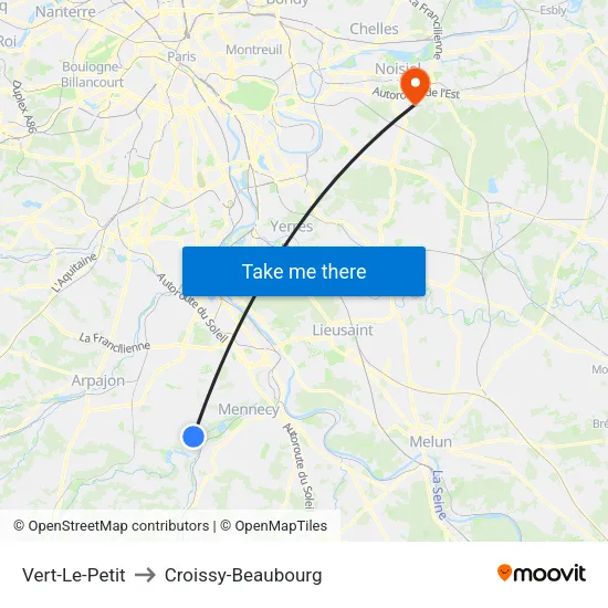 Vert-Le-Petit to Croissy-Beaubourg map