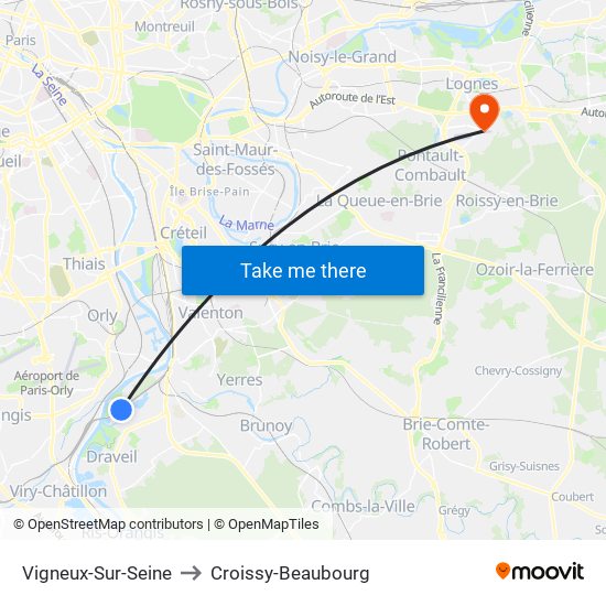 Vigneux-Sur-Seine to Croissy-Beaubourg map