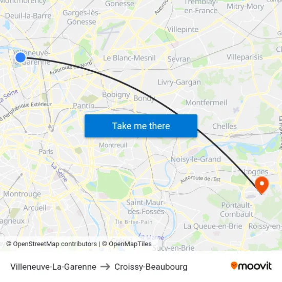 Villeneuve-La-Garenne to Croissy-Beaubourg map