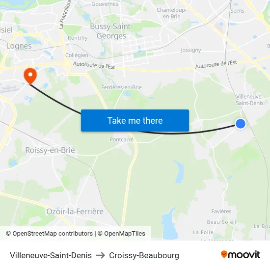 Villeneuve-Saint-Denis to Croissy-Beaubourg map