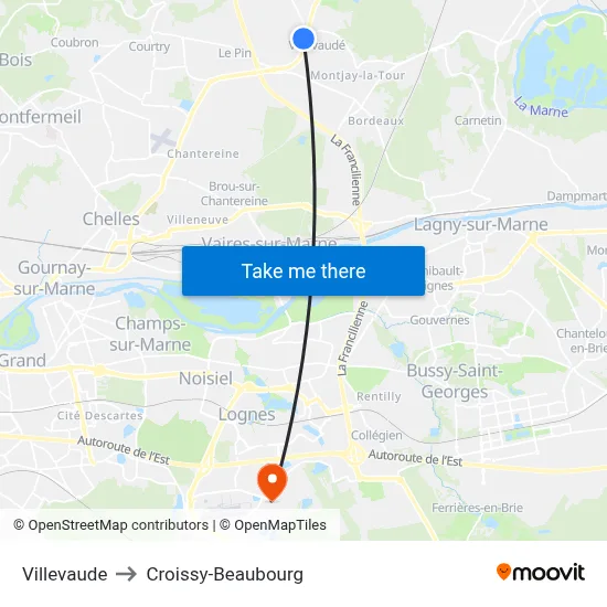 Villevaude to Croissy-Beaubourg map