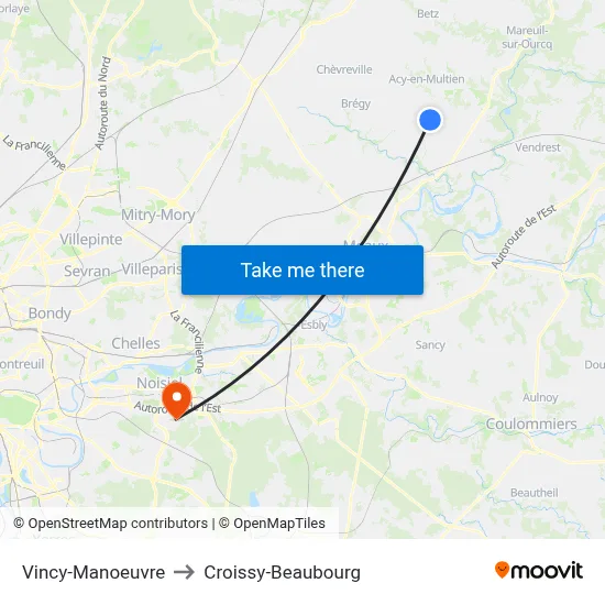 Vincy-Manoeuvre to Croissy-Beaubourg map
