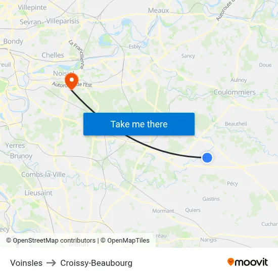 Voinsles to Croissy-Beaubourg map