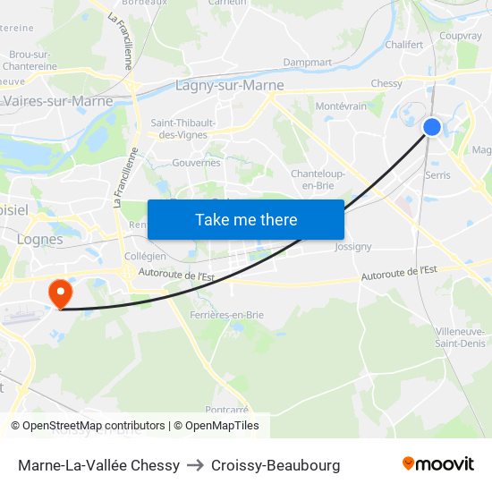 Marne-La-Vallée Chessy to Croissy-Beaubourg map