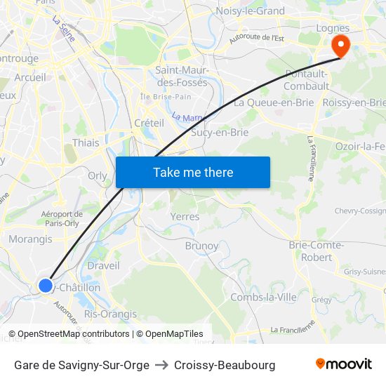 Gare de Savigny-Sur-Orge to Croissy-Beaubourg map