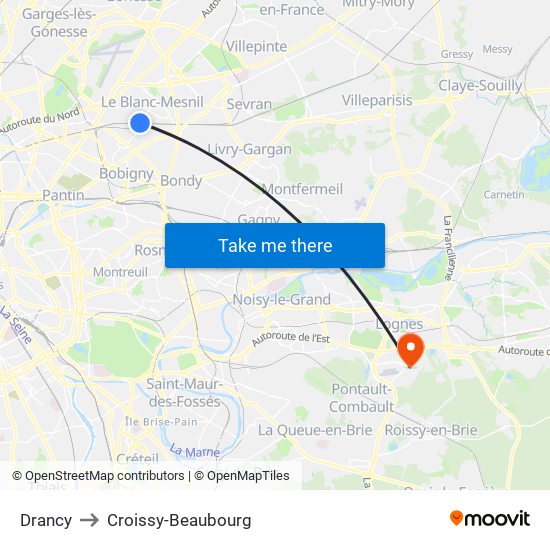 Drancy to Croissy-Beaubourg map