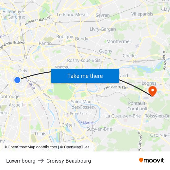 Luxembourg to Croissy-Beaubourg map
