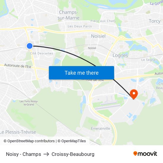 Noisy - Champs to Croissy-Beaubourg map