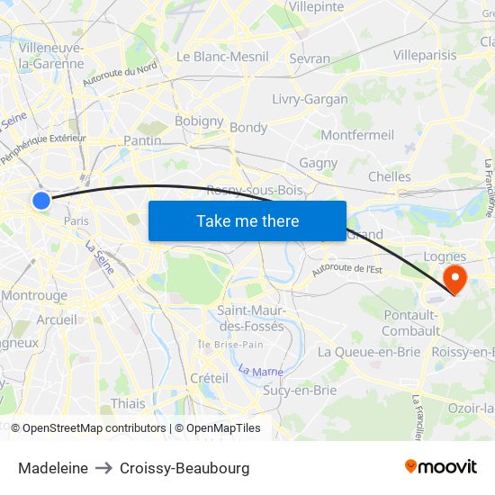 Madeleine to Croissy-Beaubourg map