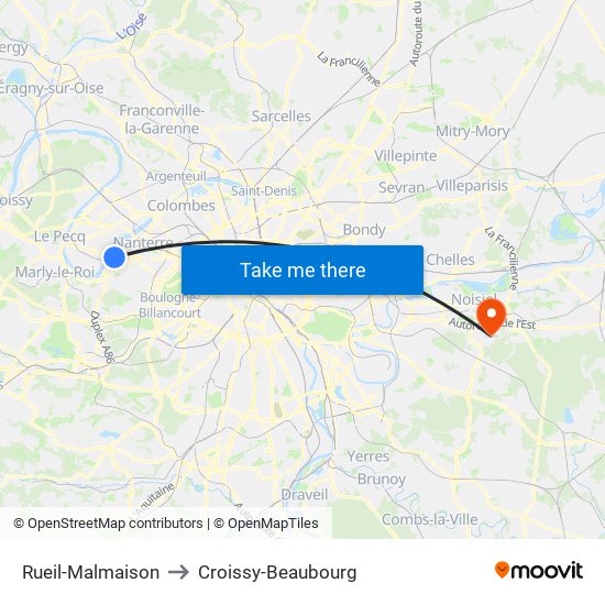 Rueil-Malmaison to Croissy-Beaubourg map