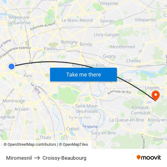 Miromesnil to Croissy-Beaubourg map