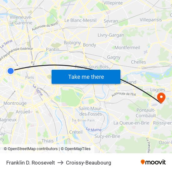 Franklin D. Roosevelt to Croissy-Beaubourg map