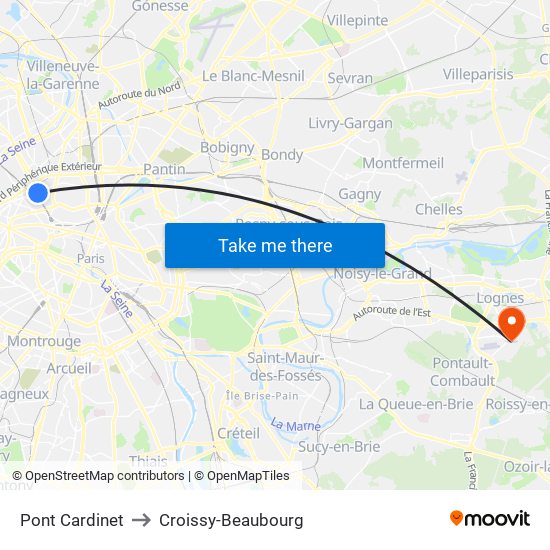 Pont Cardinet to Croissy-Beaubourg map