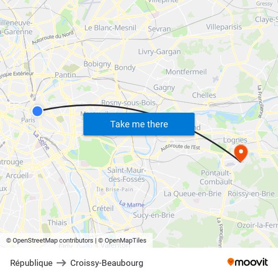 République to Croissy-Beaubourg map