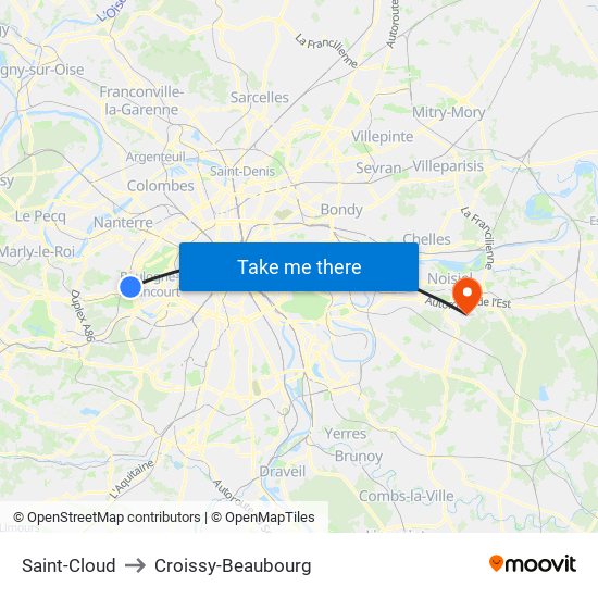 Saint-Cloud to Croissy-Beaubourg map