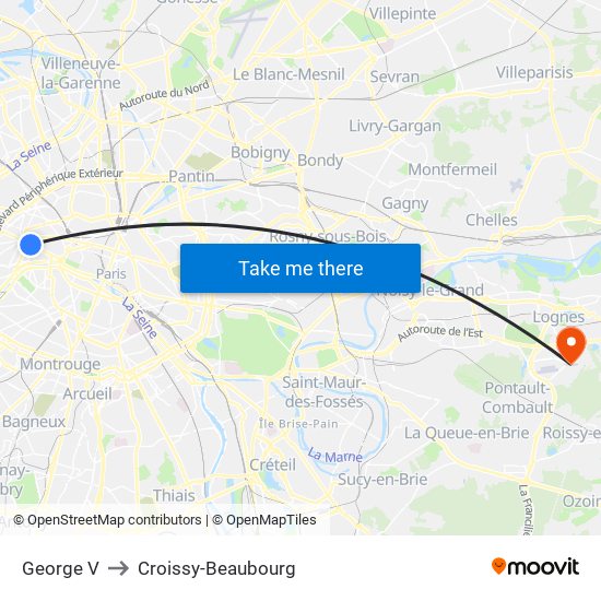 George V to Croissy-Beaubourg map