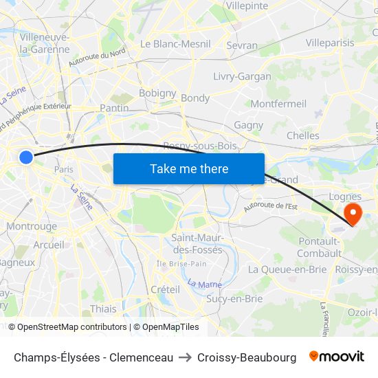 Champs-Élysées - Clemenceau to Croissy-Beaubourg map