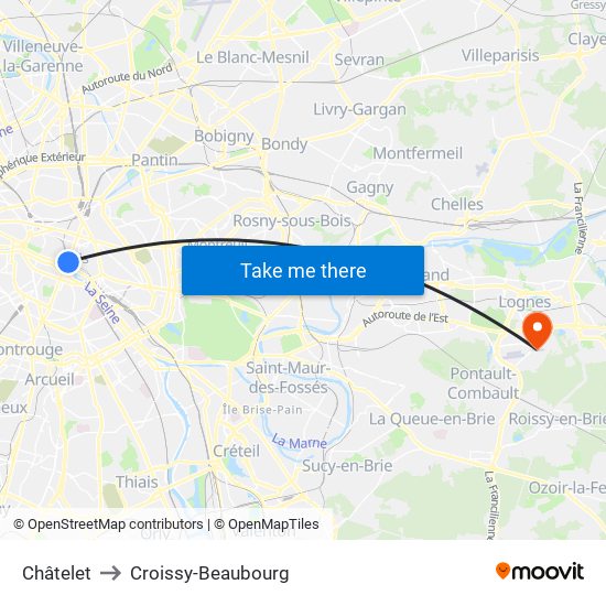 Châtelet to Croissy-Beaubourg map