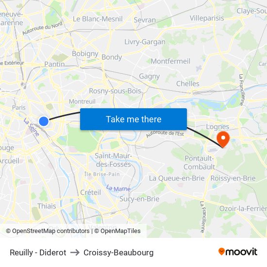 Reuilly - Diderot to Croissy-Beaubourg map