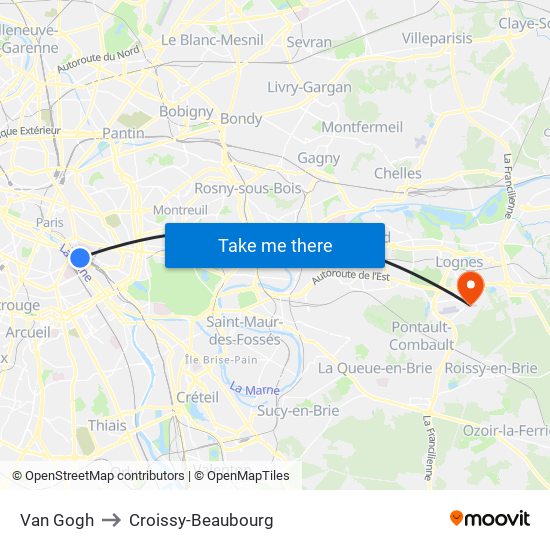 Van Gogh to Croissy-Beaubourg map