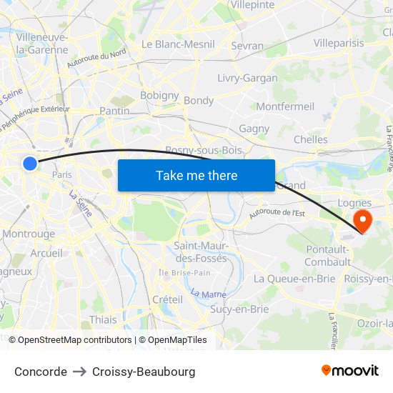 Concorde to Croissy-Beaubourg map