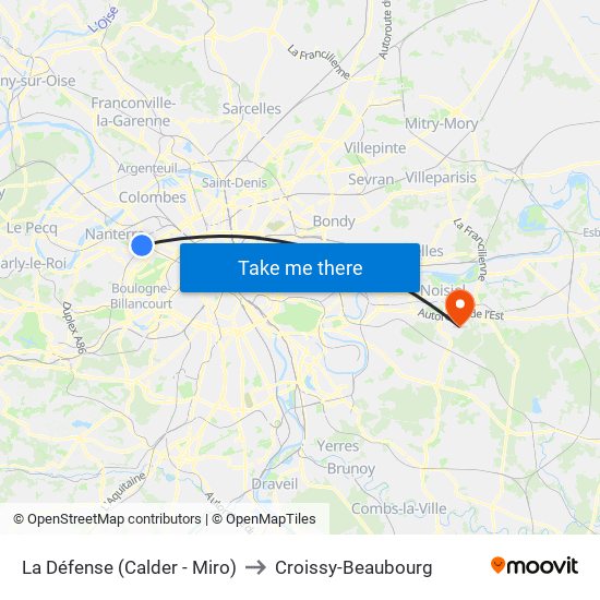 La Défense (Calder - Miro) to Croissy-Beaubourg map