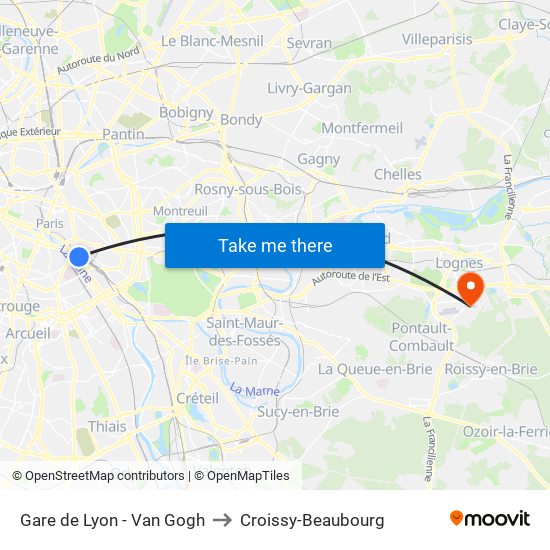 Gare de Lyon - Van Gogh to Croissy-Beaubourg map