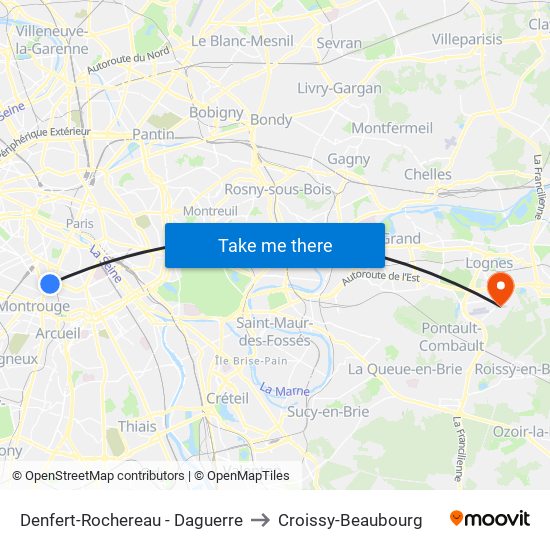 Denfert-Rochereau - Daguerre to Croissy-Beaubourg map