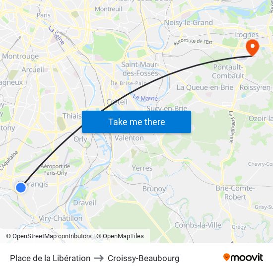 Place de la Libération to Croissy-Beaubourg map