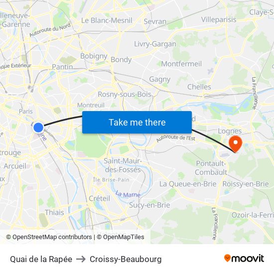 Quai de la Rapée to Croissy-Beaubourg map