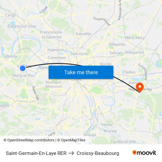 Saint-Germain-En-Laye RER to Croissy-Beaubourg map