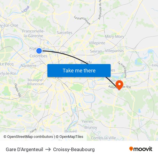 Gare D'Argenteuil to Croissy-Beaubourg map