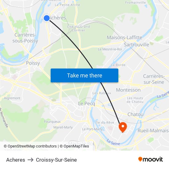 Acheres to Croissy-Sur-Seine map