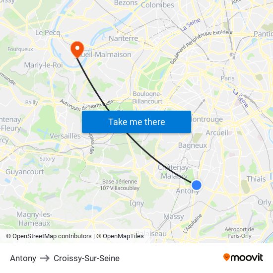 Antony to Croissy-Sur-Seine map