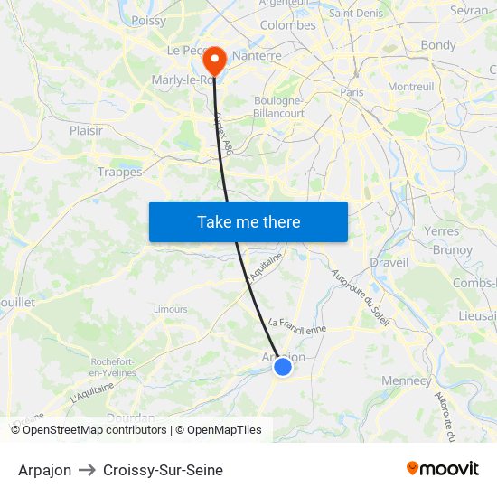 Arpajon to Croissy-Sur-Seine map