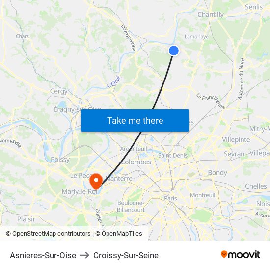 Asnieres-Sur-Oise to Croissy-Sur-Seine map