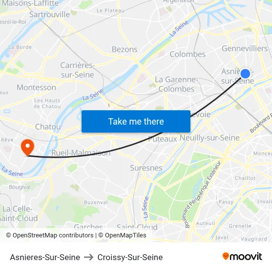 Asnieres-Sur-Seine to Croissy-Sur-Seine map
