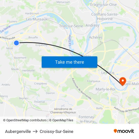 Aubergenville to Croissy-Sur-Seine map