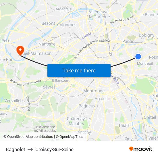 Bagnolet to Croissy-Sur-Seine map