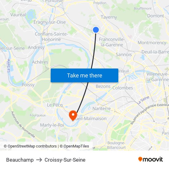 Beauchamp to Croissy-Sur-Seine map