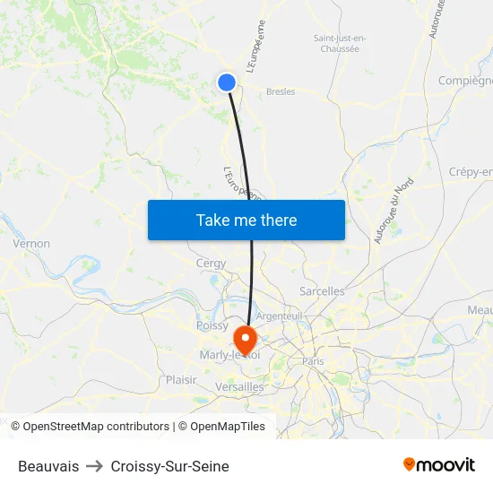 Beauvais to Croissy-Sur-Seine map