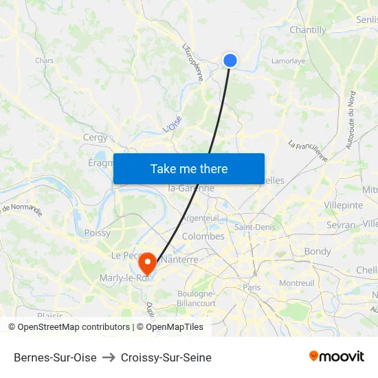 Bernes-Sur-Oise to Croissy-Sur-Seine map