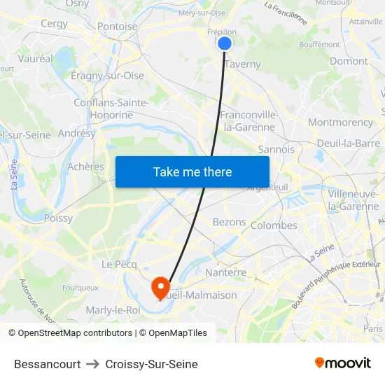 Bessancourt to Croissy-Sur-Seine map