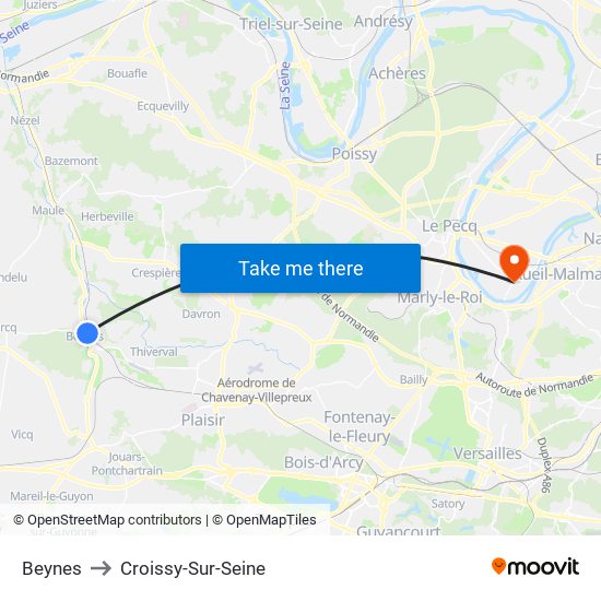 Beynes to Croissy-Sur-Seine map